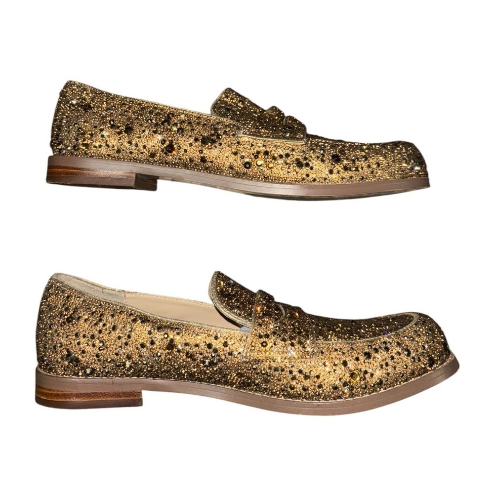 Blue by Betsey Johnson Sz 9M Aron Gold Rhinestone Loafers Flats Glass Crystals - Picture 2 of 13